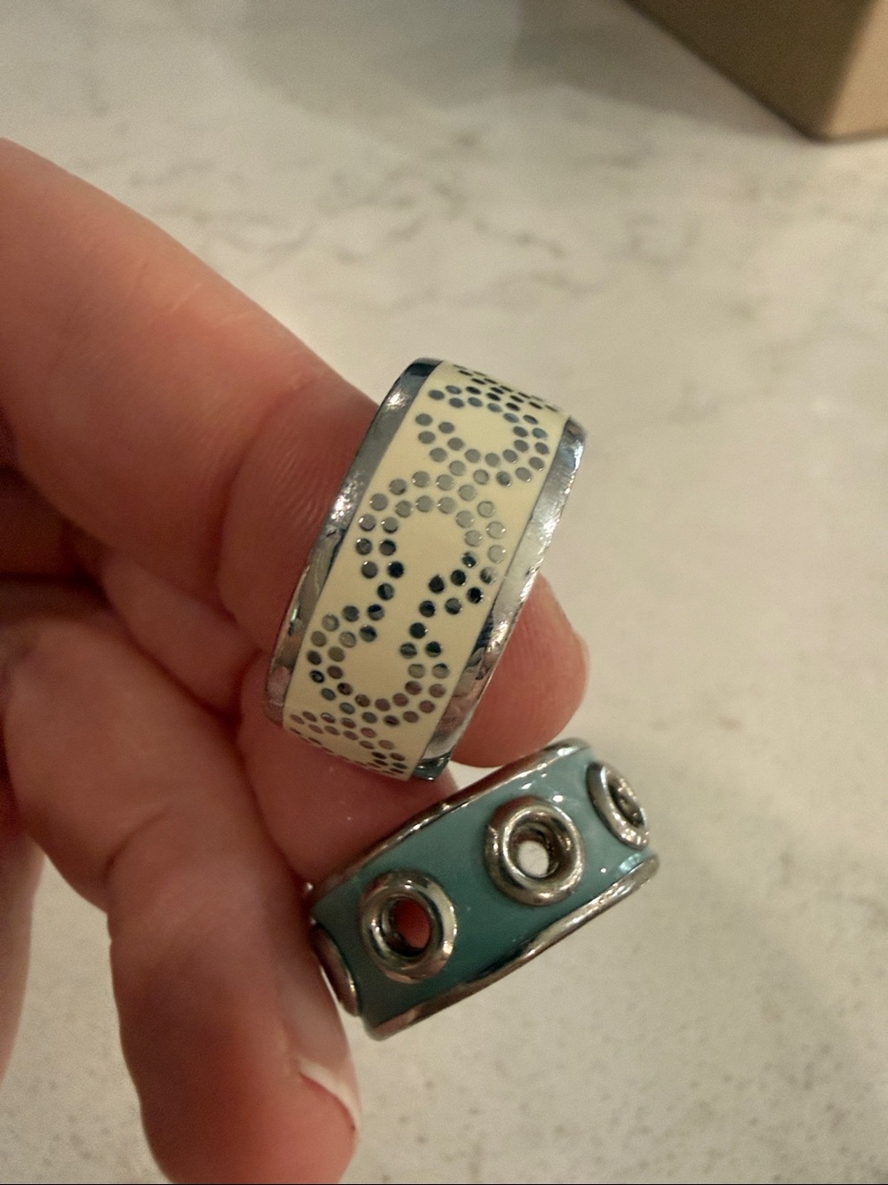 Coach Silver & Blue Geometric Rings
